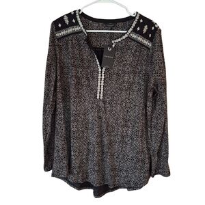 NWT Lucky Brand 1X Black Boho Embroidered Blouse